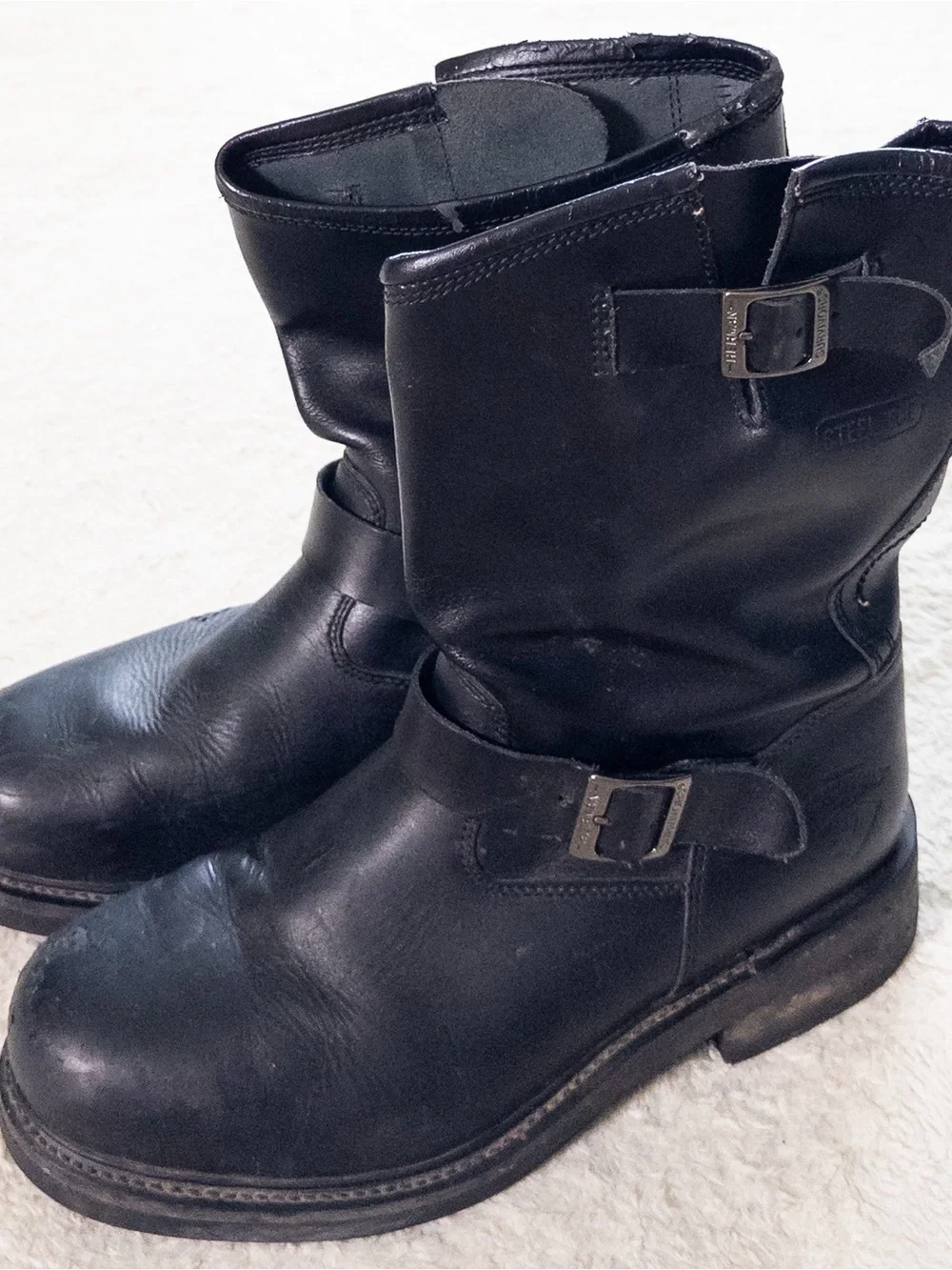 Vintage Herman Survivors Black Leather Steel Toe Biker Boots Size 12
